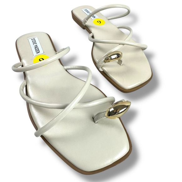 Steve Madden Adriell Slide Sandal Women's Size 9 Cream Strappy Boho Metal Accent - Picture 1 of 9